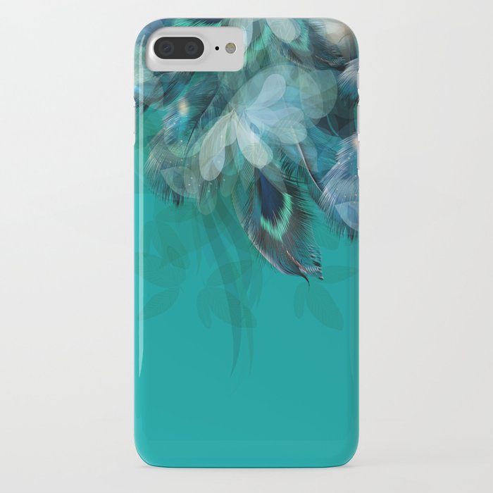 DREAMY FEATHERS & LEAVES - Deep Cyan iPhone Case