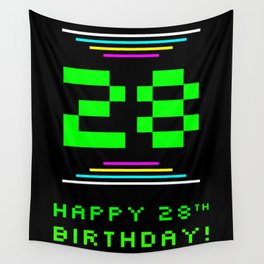 [ Thumbnail: 28th Birthday - Nerdy Geeky Pixelated 8-Bit Computing Graphics Inspired Look Wall Tapestry ]