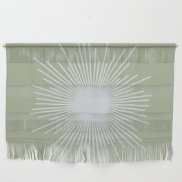 Midcentury Modern Minimalist Sunburst 4 in Light Silver Gray and Sage Green Wall Hanging