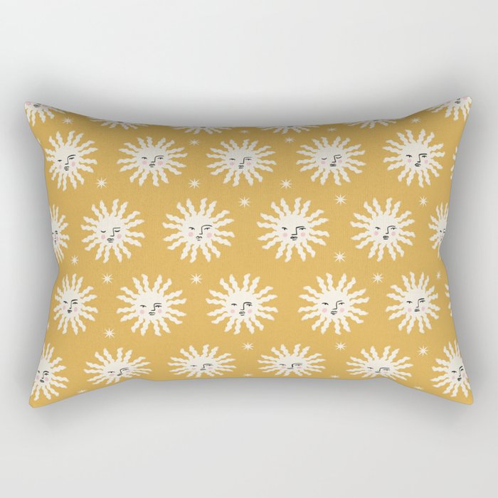 Golden Sunshine With Faces Pattern Rectangular Pillow