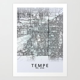 Tempe, AZ, USA, White, City, Map Art Print