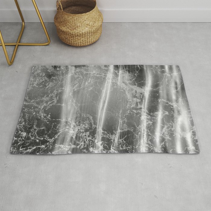 Abstract water waves black and white Rug
