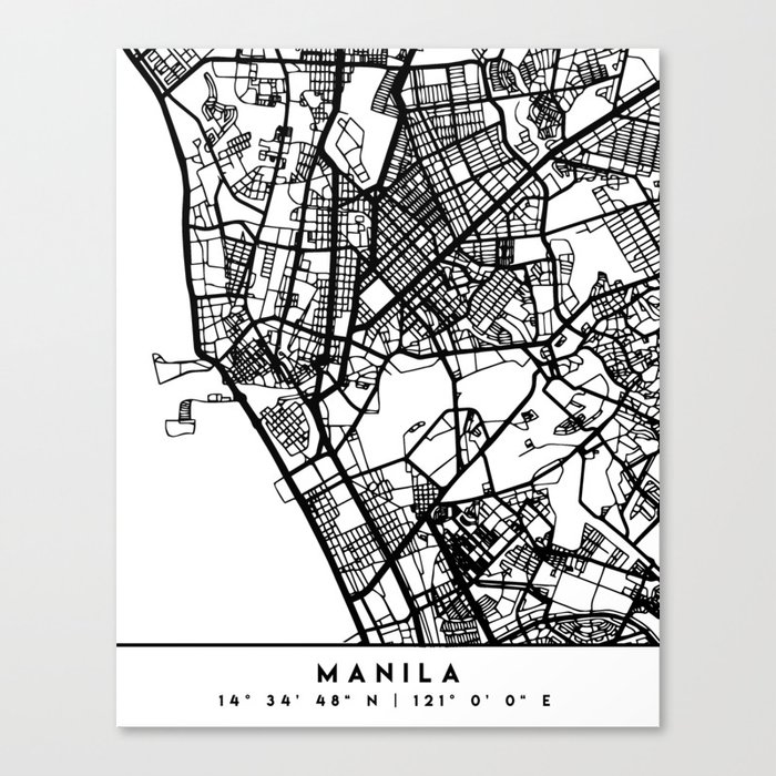 MANILA PHILIPPINES BLACK CITY STREET MAP ART Canvas Print