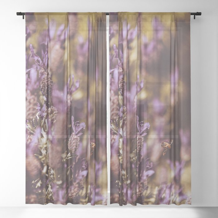 honey bee and french lavender Sheer Curtain