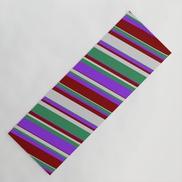 [ Thumbnail: Purple, Maroon, Light Gray, and Sea Green Colored Stripes Pattern Yoga Mat ]