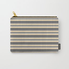 [ Thumbnail: Dim Grey, Dark Grey, and Beige Colored Stripes Pattern Carry-All Pouch ]