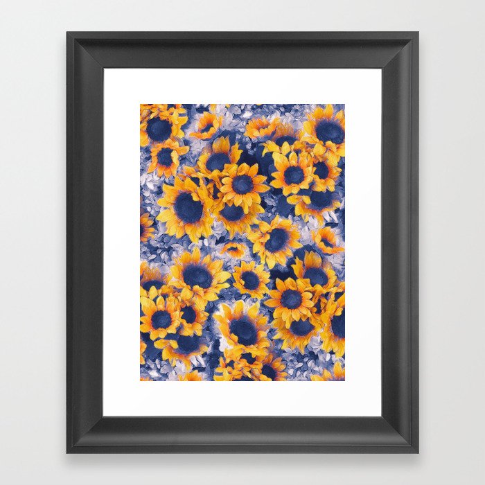 Sunflowers Blue Framed Art Print