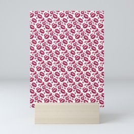 Two Kisses Collided Red Lips Pattern On White Background Mini Art Print