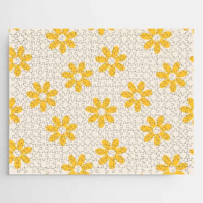Mid Century Abstract Minimal Floral Pattern- Saffron and Eggshell  Jigsaw Puzzle