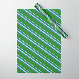 [ Thumbnail: Aquamarine, Slate Blue & Forest Green Colored Lines Pattern Wrapping Paper ]