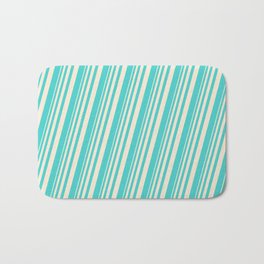 [ Thumbnail: Beige and Turquoise Colored Lines Pattern Bath Mat ]