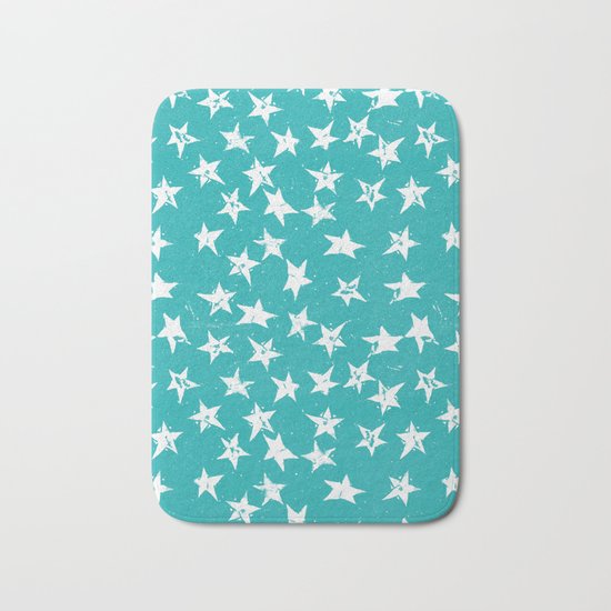 Linocut Stars - Verdigris & White Bath Mat