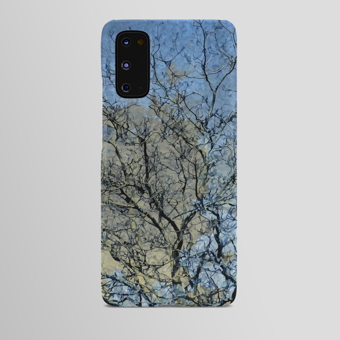 Vintage abstract leafless tree on blue sky Android Case