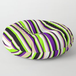 [ Thumbnail: Eyecatching Indigo, Tan, Lavender, Green & Black Colored Lines/Stripes Pattern Floor Pillow ]