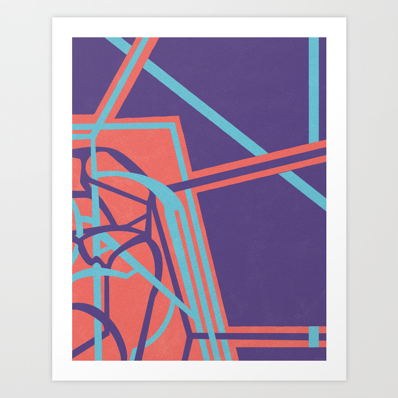 Tangents Coral Blue And Violet Hard Edge Abstract Art Print By