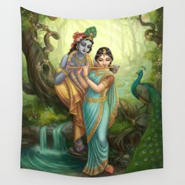 Radha Krishna playing the Flute Wall Tapestry