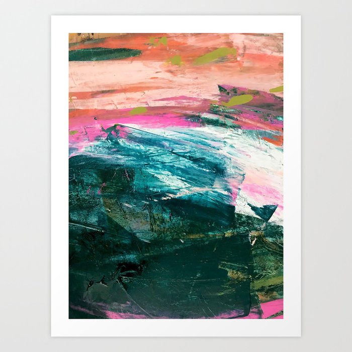 Meditate 4 A Vibrant Colorful Abstract Piece In Bright Green Teal Pink Orange And White Art Print By Blushingbrushstudio