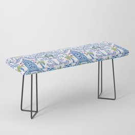 Colorful Coastal Chinoiserie  Bench