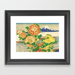 Watching Flowers by Katuha - Nature Ukiyo Landscape in Green, Red, Orange, Yellow & Blue Framed Art Print