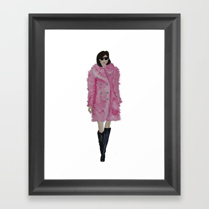 Fashion Illustration 'Kati' pink fluffy coat Framed Art Print