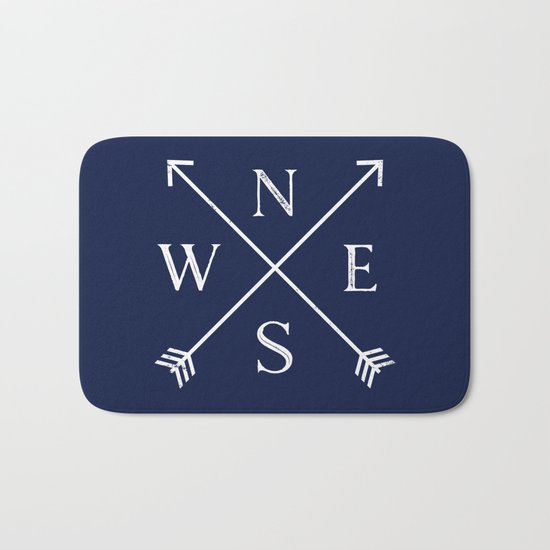 Navy Blue and White Compass Arrows Bath Mat