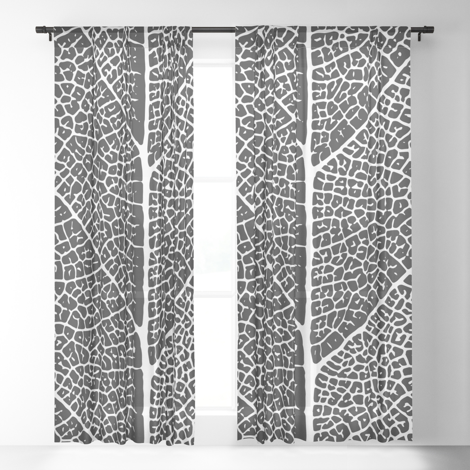 Modern Abstract Black White Tree Leave Texture Sheer Curtain By