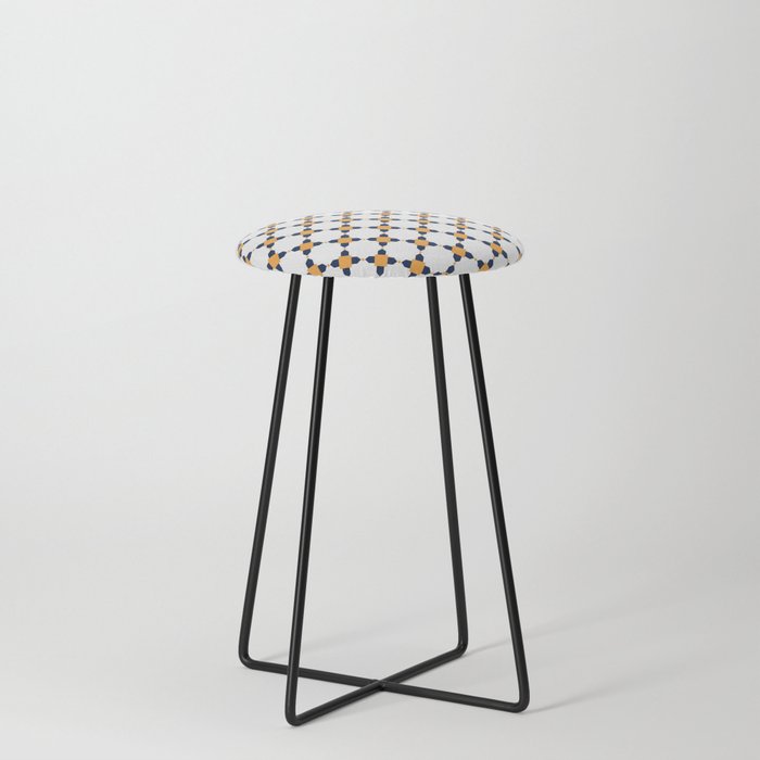 Square Yellow and Blue Geometric Pattern Counter Stool