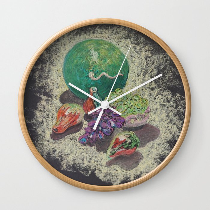 Still life with fruit on a Black Background Wall Clock