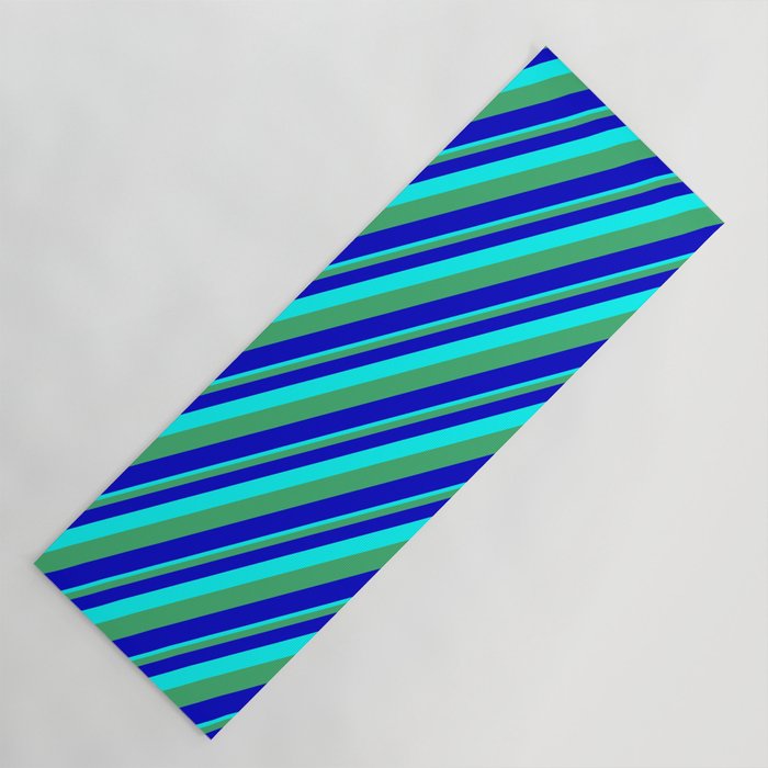 Aqua, Sea Green & Blue Colored Striped/Lined Pattern Yoga Mat