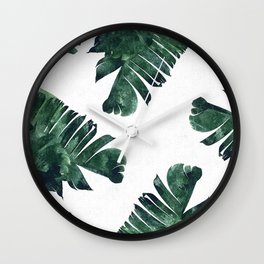 Banana Leaf Watercolor Painting, Tropical Nature Botanical Palm Illustration Bohemian Minimal Luxe Wall Clock