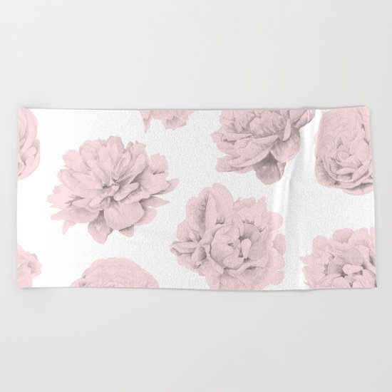 Simply Roses in Pink Flamingo Pink on White Beach Towel