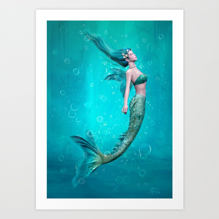 Underwater Mermaid Art Print By Foreverartandfashion