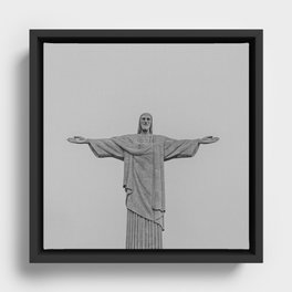 Brazil Photography - Christ The Redeemer Under The Gray Sky Framed Canvas