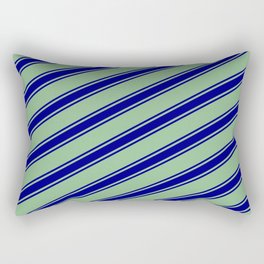 [ Thumbnail: Dark Sea Green and Blue Colored Lined/Striped Pattern Rectangular Pillow ]