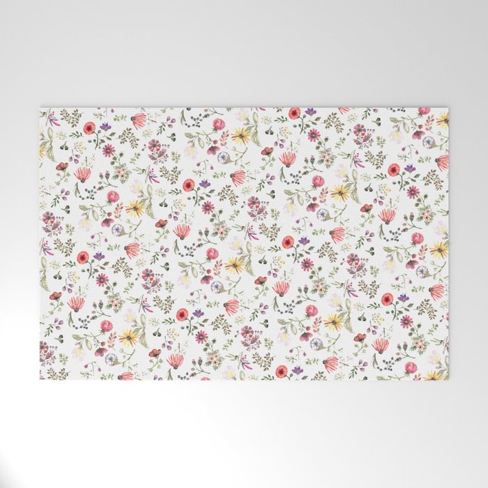 Delicate Watercolor Flower Pattern Welcome Mat