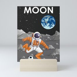 Moon Astronaut Playing Football/Soccer on the surface Mini Art Print