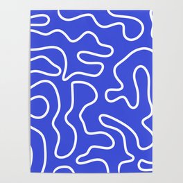 Squiggle Maze Abstract Minimalist Pattern in Electric Blue and White Poster