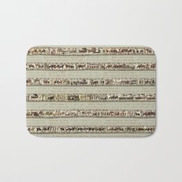 Bayeux Tapestry on cream - Full scenes and description Bath Mat | Fabric, Textiles, Collage, Battleofhastings, Embroidery, Pattern, Panels, Tapestry, Ships, Normandy 