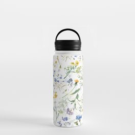 Scandinavian Midsummer Blue And Yellow Wildflowers Meadow  Water Bottle