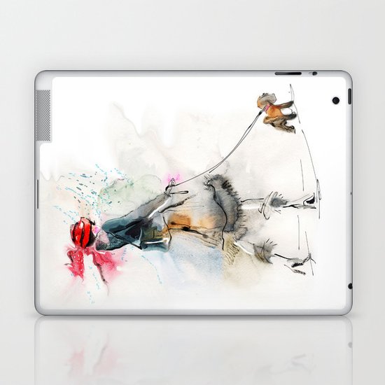 Stylish woman with small dog Laptop & iPad Skin