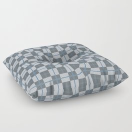 Warped Checkerboard Grid Illustration Gray Blue Floor Pillow