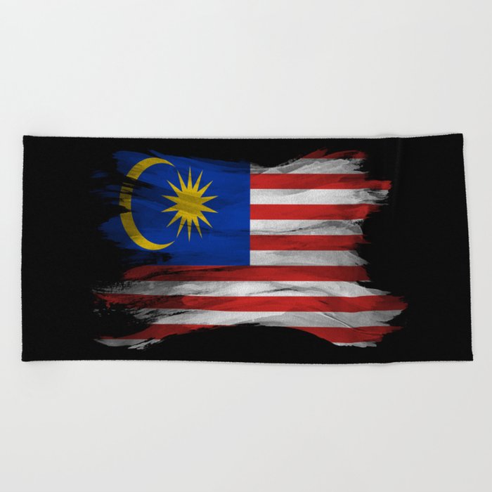 Malaysia flag brush stroke, national flag Beach Towel
