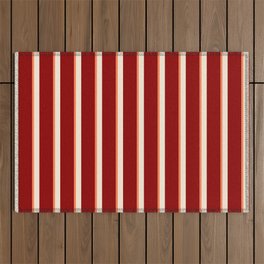 [ Thumbnail: Beige, Coral, and Dark Red Colored Lined Pattern Outdoor Rug ]