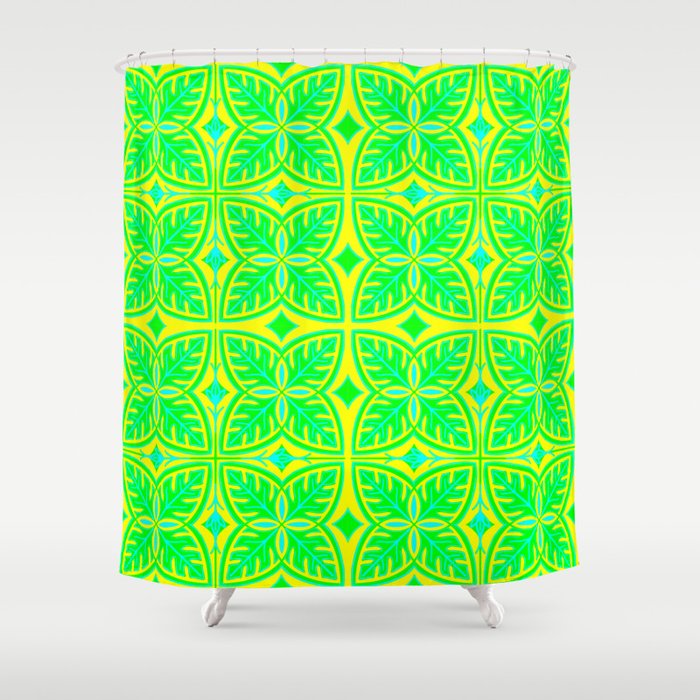 Retro Psychedelic Yellow and Green Tropical Shower Curtain
