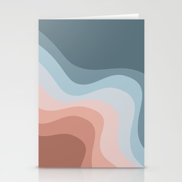Blue and pink retro style waves Stationery Cards