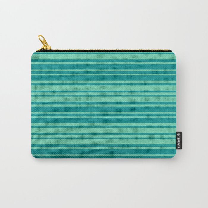 Aquamarine and Dark Cyan Colored Stripes Pattern Carry-All Pouch