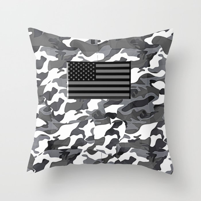 Camo Proud American Flag Throw Pillow