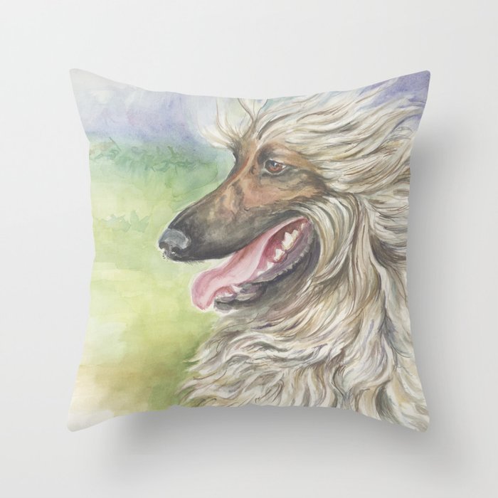 Afghan Hound Greyhound Dog Portrait Watercolor Painting Throw
