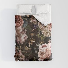 Vintage & Shabby Chic- Real Roses And Peonies Lush Midnight Flowers Botanical Garden Comforter