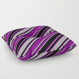 [ Thumbnail: Purple, Dark Gray & Black Colored Striped/Lined Pattern Floor Pillow ]